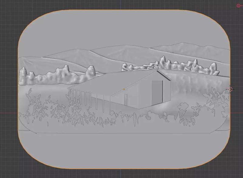 Farm house with bushy mountains