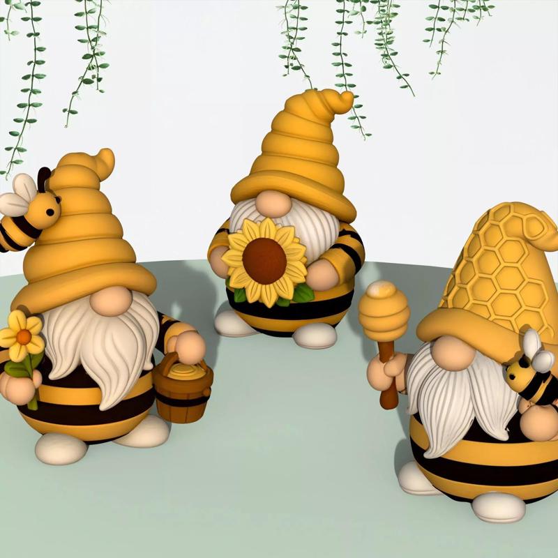 Bee Gnome Figures  3 pcs  Cute Garden Decor Gnome Set