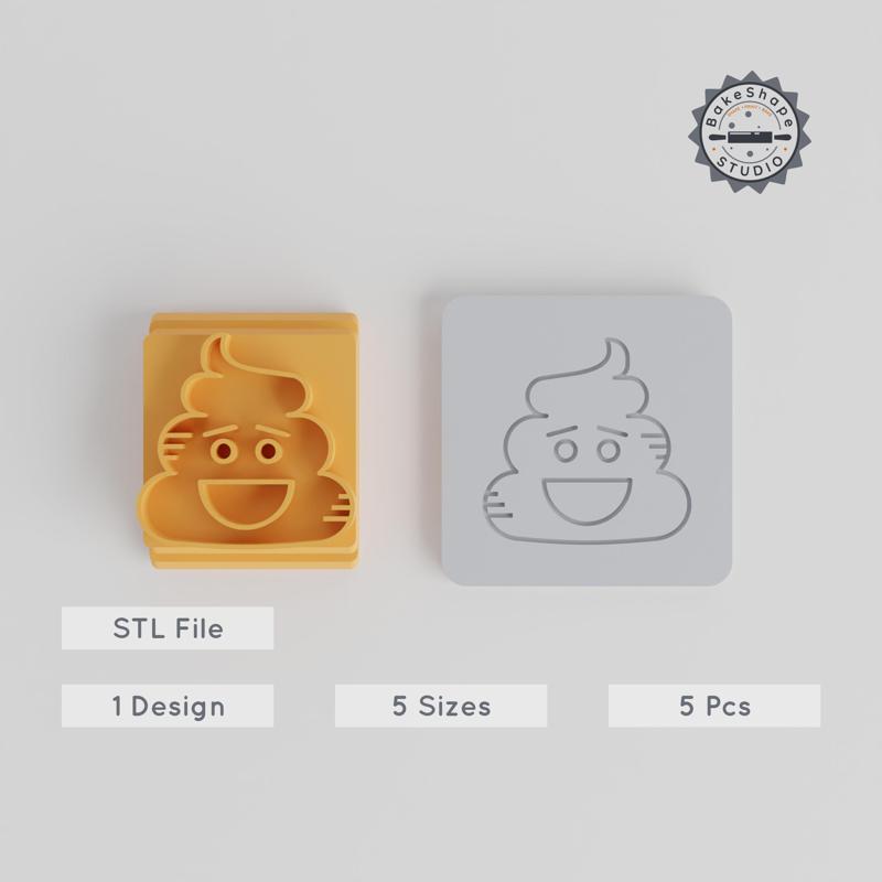 Happy Poop Stamp Tile Set, 5 Sizes, Perfect for Clay & Cookies, Fun Emoji Motif Decoration