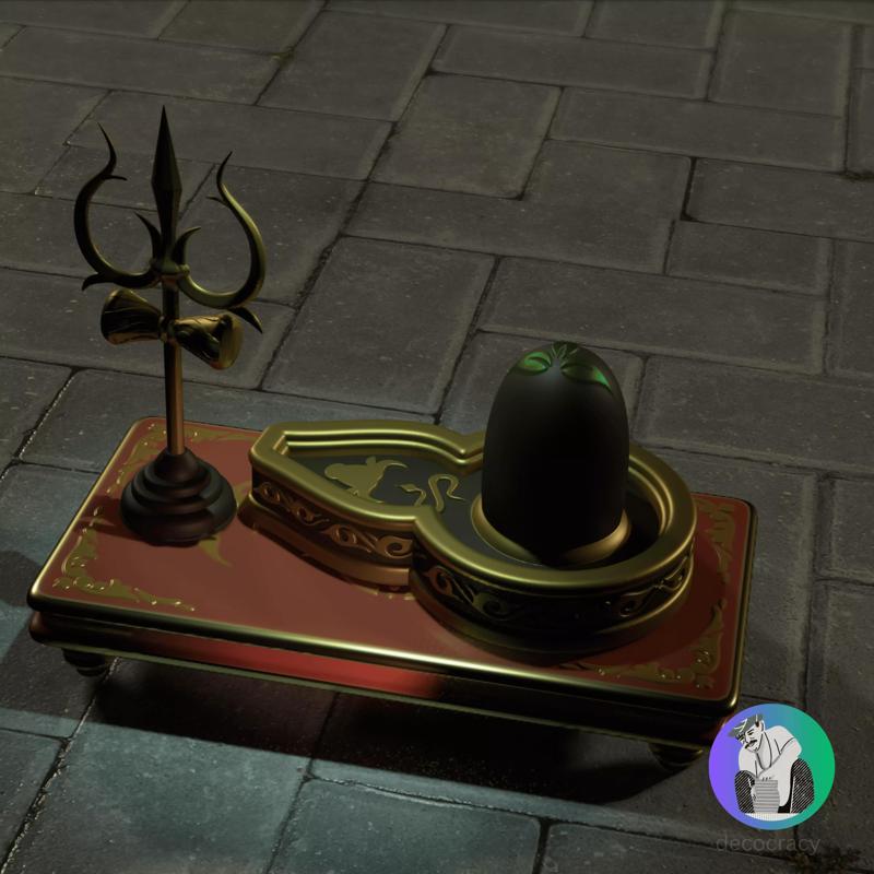Lord Shiva Shivling With Trident on Ethnic Chowki Altar
