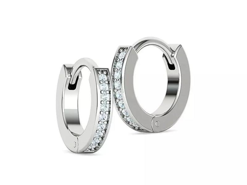 Diamond Hoop Earrings Small Hoops flat profile 3dmodel