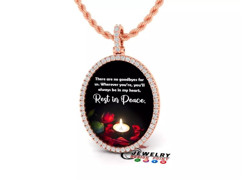 Custom Oval Picture Pendant with Diamond - Memory Pendant