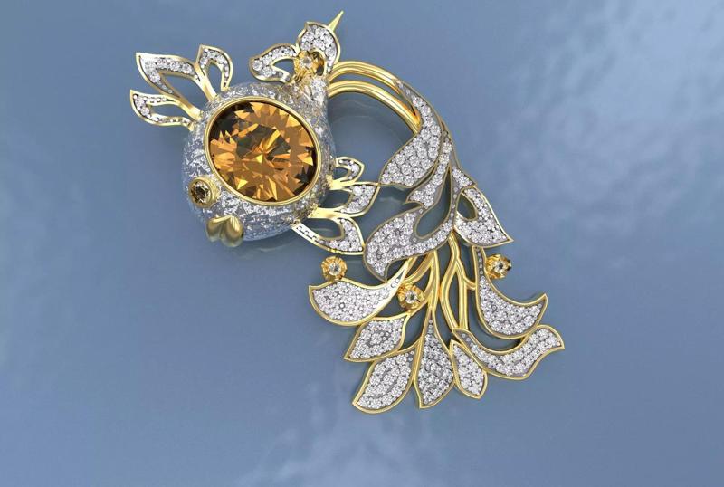 Brooch Gold Fish with Gems