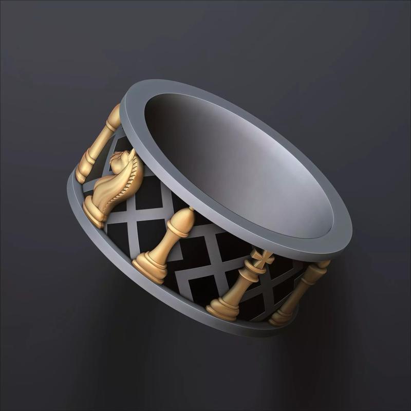 Jewelry Chess Ring With Enamel