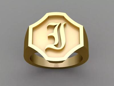 I Letter Solid Gold Signet Ring Monogram Men Ring