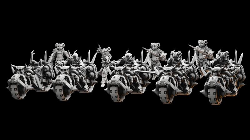 Infernal War Bikes and Foot Soldiers Fantasy Resin Mini