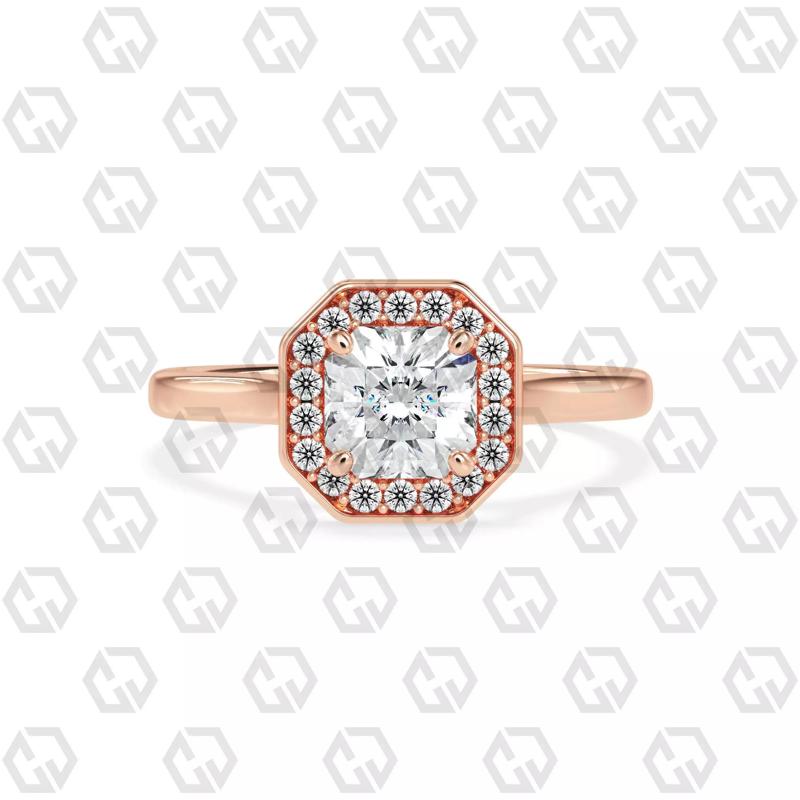 Ring 190 Radiant Shape Cathedral Halo with Gems