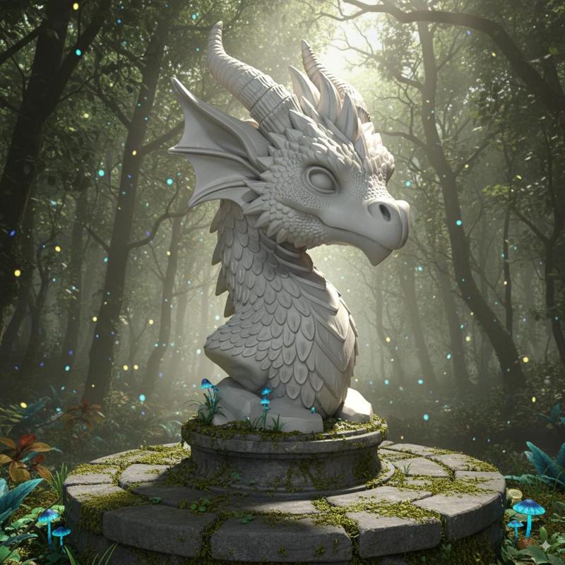 Dragon Bust Statue - Fantasy Baby Dragon 3D Printable Model | Solid One-Piece Sculpture | No Supports Needed