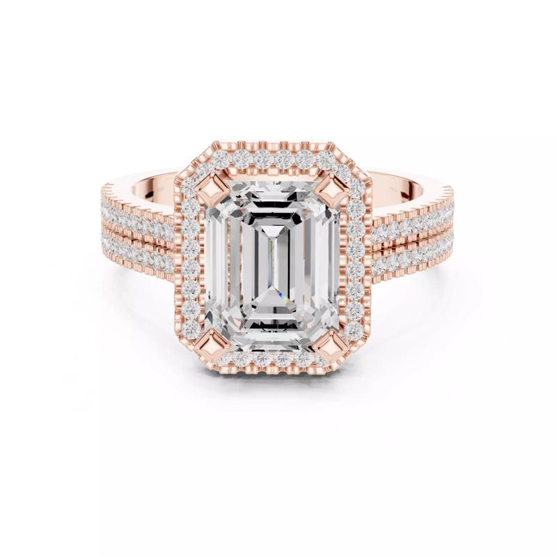 Emerald Cut Diamond Round Pave Wedding Ring 3DM STL Video