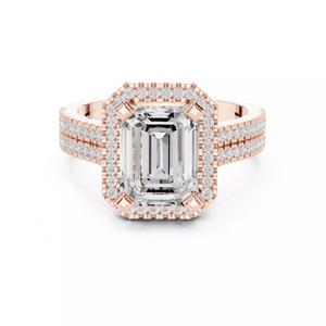 Emerald Cut Diamond Round Pave Wedding Ring 3DM STL Video