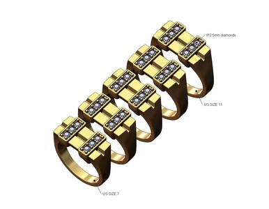 Double diamond line split rectangular signet ring US sizes 7to11
