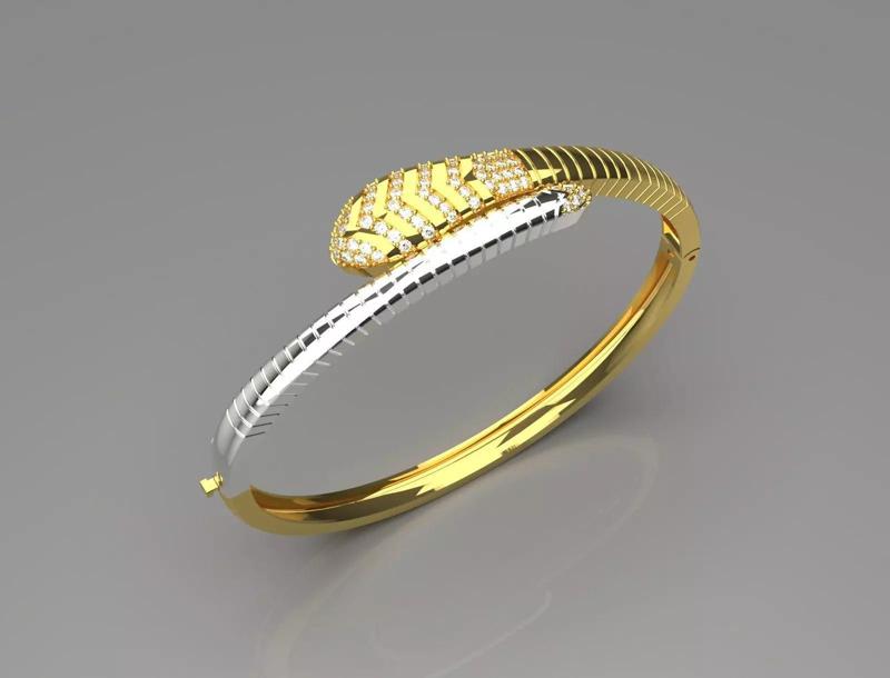 Two-tone snake design cuff bracelet with diamonds model bg0001