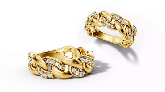 Diamond Cuban Chain Link Ring Halfway 7mm Links Ring