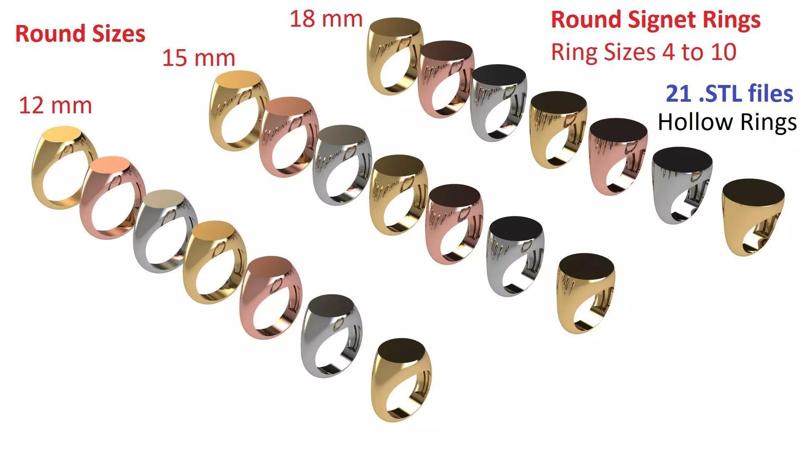 Signet Rings Round 12 - 15 and 18 mm