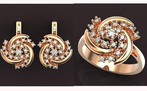 elegant set ring and earrings with stones 3D Model Collection