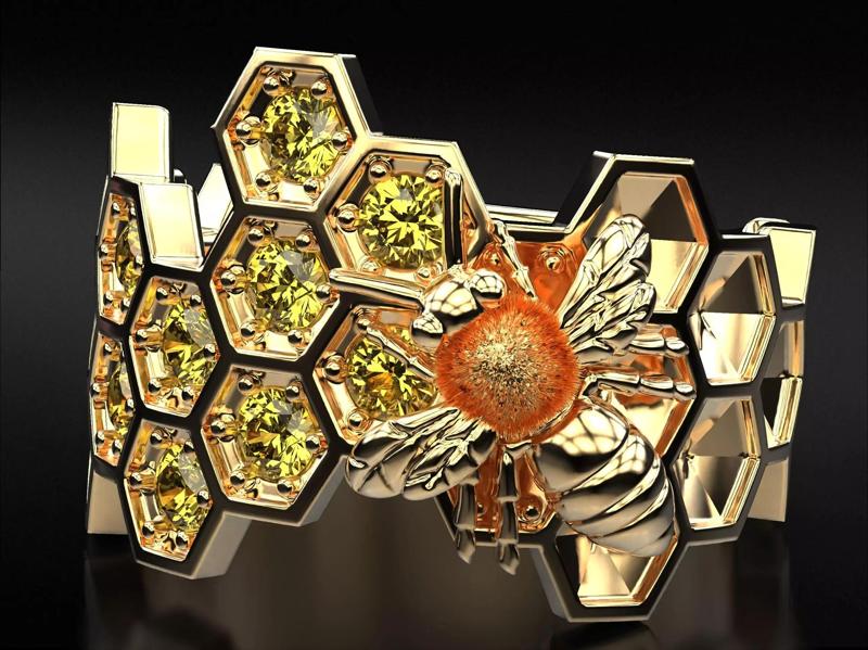 Ring bee on honeycombs with honey 798