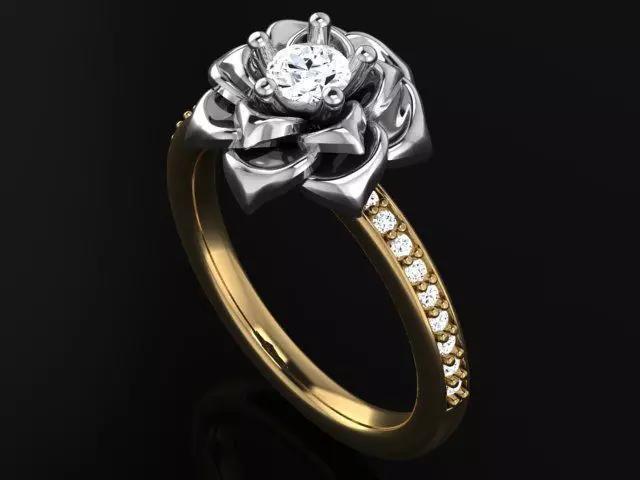 Ring with rose head and round diamond 4923