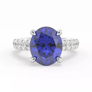 Oval Center Stone Ring With Rendering Pave Graduated Band