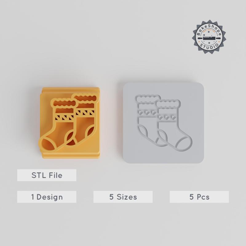 Sock Stamp Tile, 5 Size Bundle, Christmas & Festive Stocking, Perfect for Clay, Cookies & Fondant