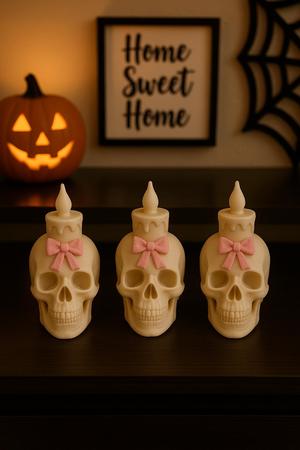 Cute Skull Candle Figurine with Bow – 3D Printable Halloween Home Decor