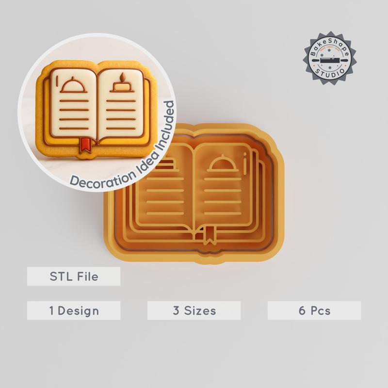 Recipe Book Shape Cutter & Stamp, Perfect for Cookies & Fondant, 6-Piece Set, 3 Sizes S/M/L, Kitchen Baking Tool