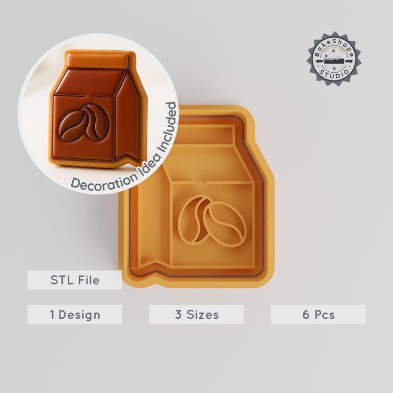 Coffee Cutter & Stamp Set, Morning Brew Design, Cookies & Fondant, 6-Piece Collection, S/M/L Sizes, Tea & Cafe Decor