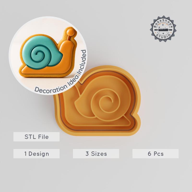 Snail Shape Cutter & Stamp Set, Cookie & Fondant Cutter, Sea Snail, Marine Snail, Shell Creature, 3 Sizes