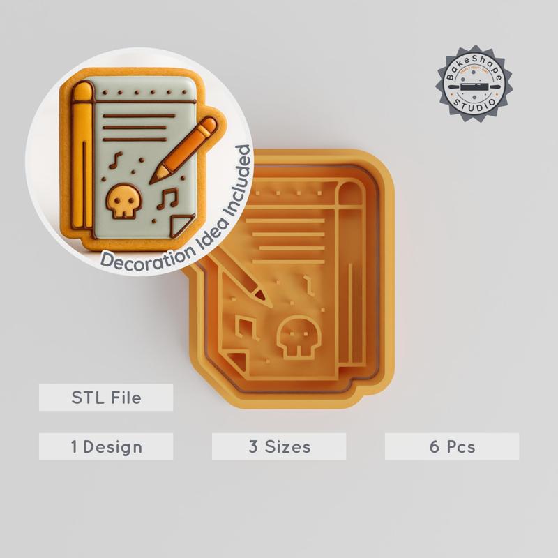 Cookie & Fondant Shape Cutter, Stamp Set, 6-Piece, Small to Large, Notepad Design