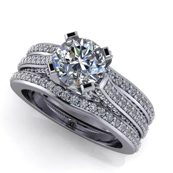 Glamorous Modern Round Solitaire Bridal Wedding Band Set sz7 USA