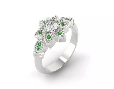 D-0722 emerald and diamond flower ring