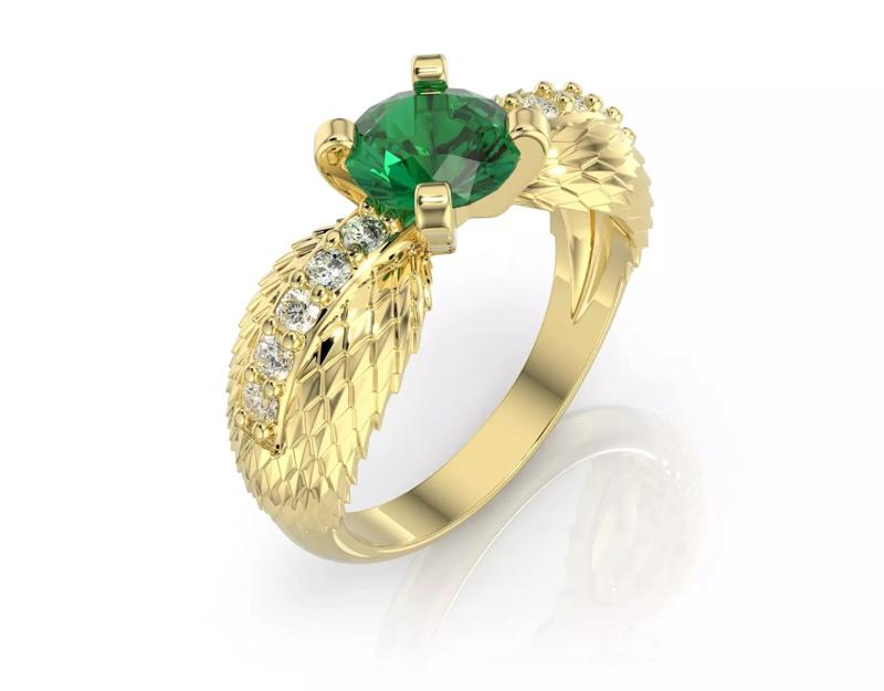 D-1754 emerald angel wings engagement ring