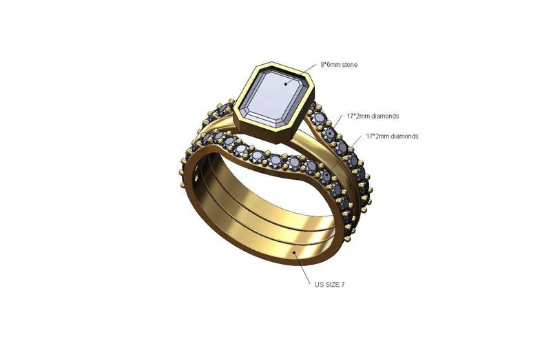 Curved half eternity guards emerald diamond ring US size 7