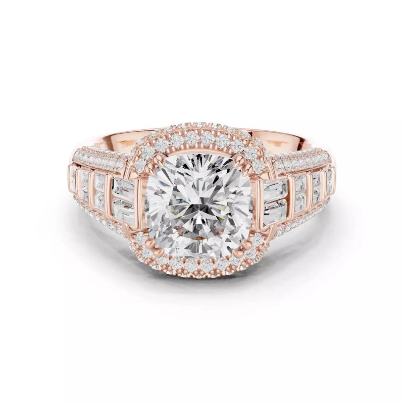Cushion and Bar Set Baguette Cut Diamond Ring 3DM STL Video