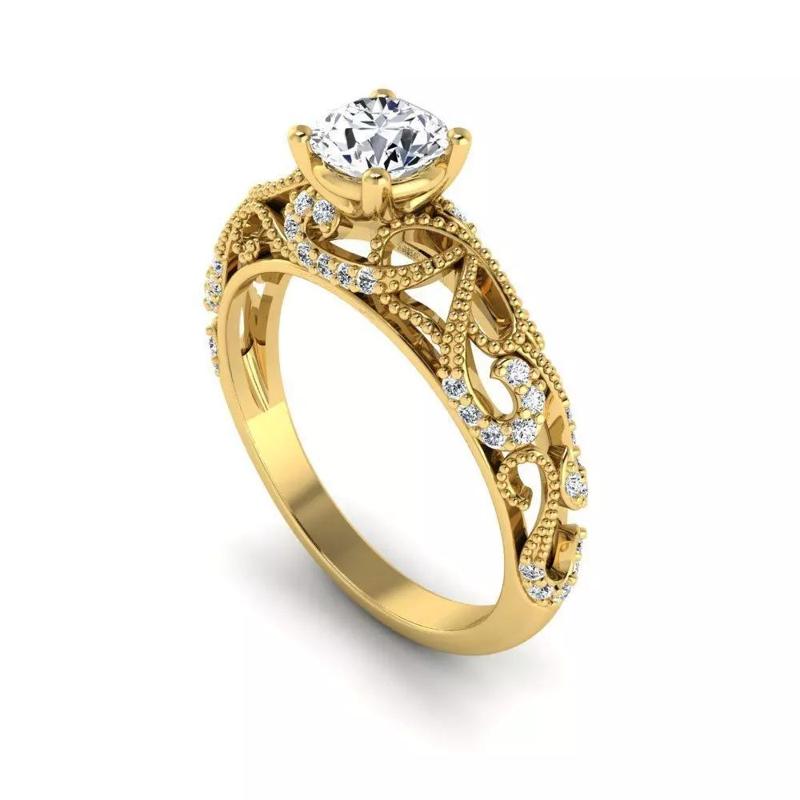 Hera Bridal Milgrain Etched Scrolls Curl Engagement Ring
