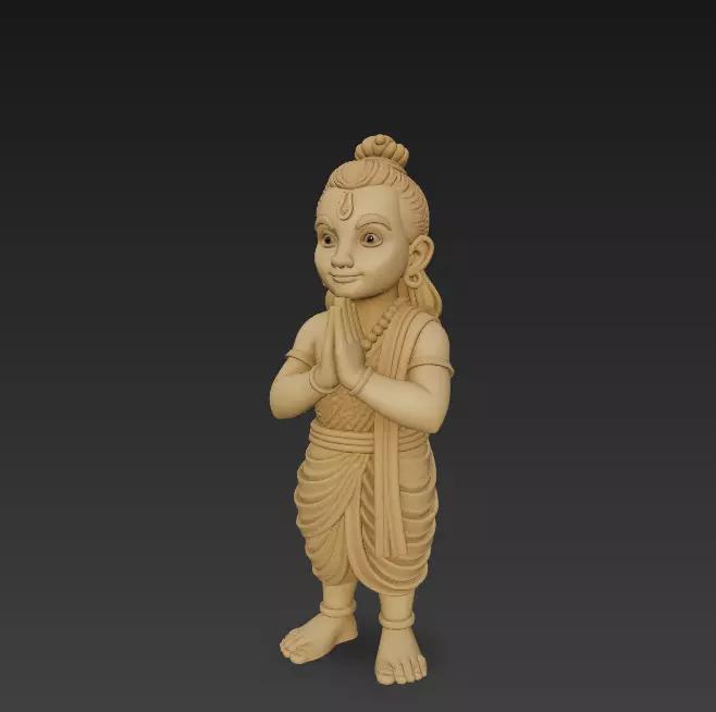 Namaste Boy Statue - Stylized Cultural Sculpture 3D Model
