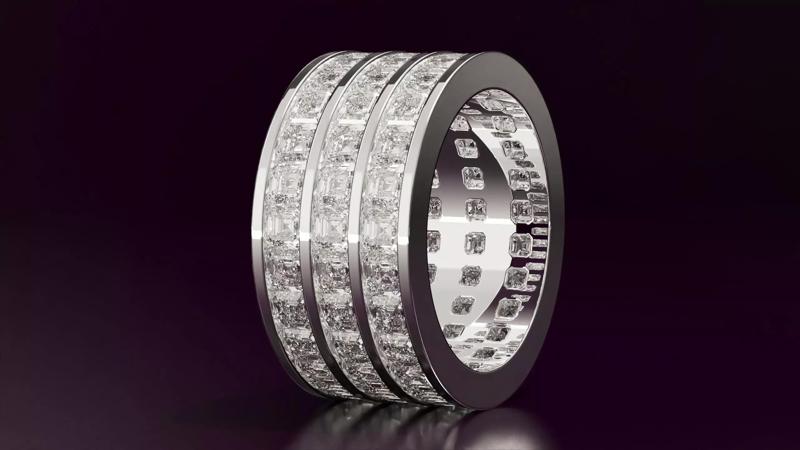 3Line Channel Set Emerald Square Eternity Ring 885CT EU54