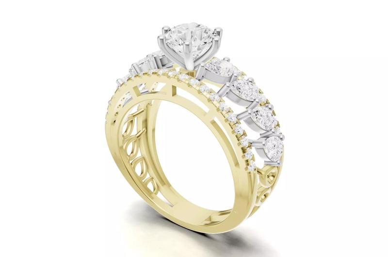 Pointer Diamond Engagement Ring With Pear Diamond Band Style