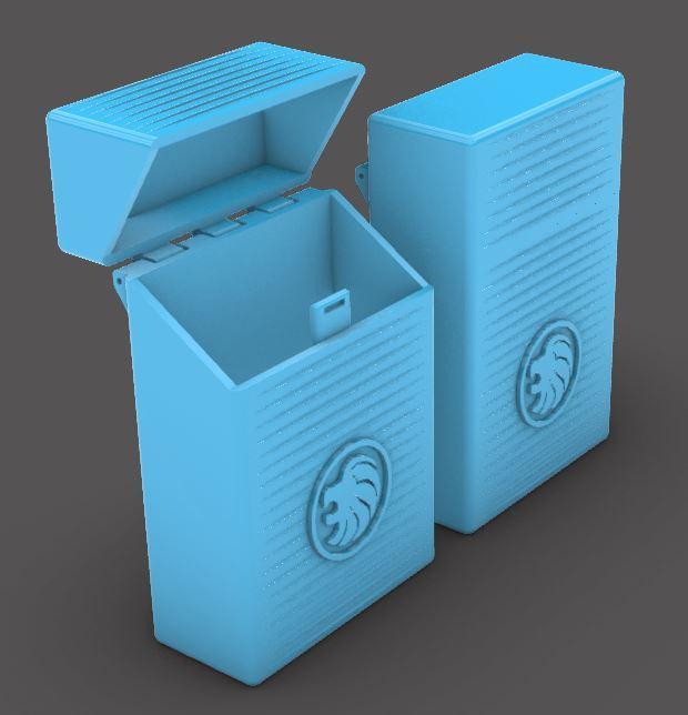 Leo logo, lidded box for king size cigarette packs