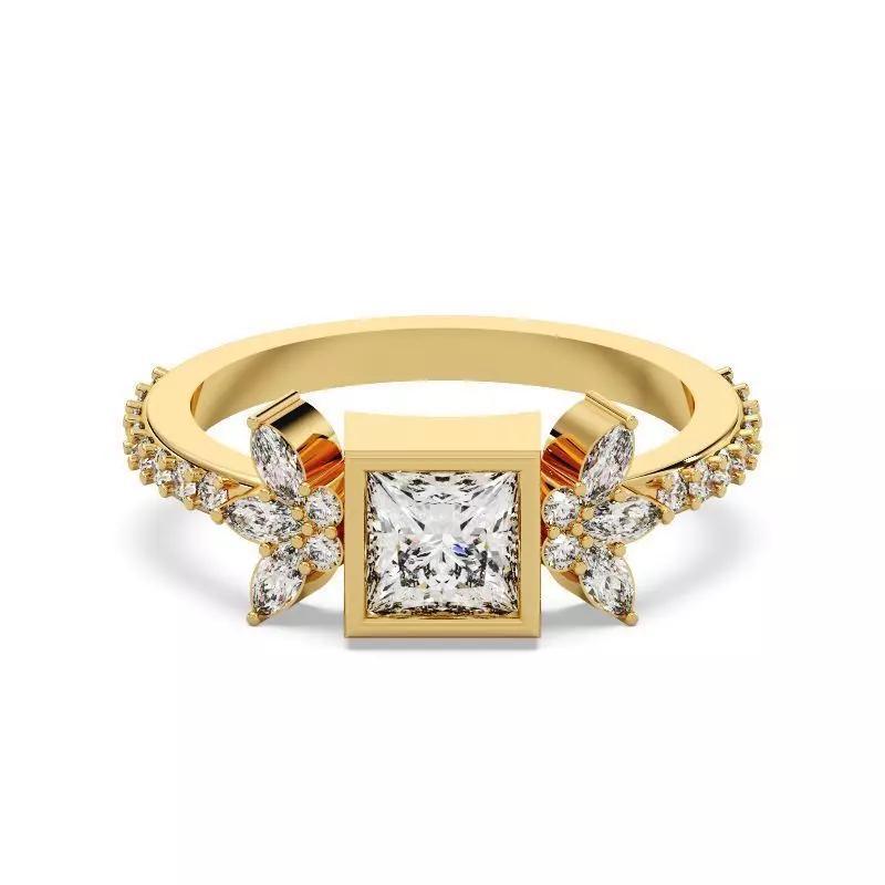 Princess Diamond Bezel Setting Solitaire Diamond Ring