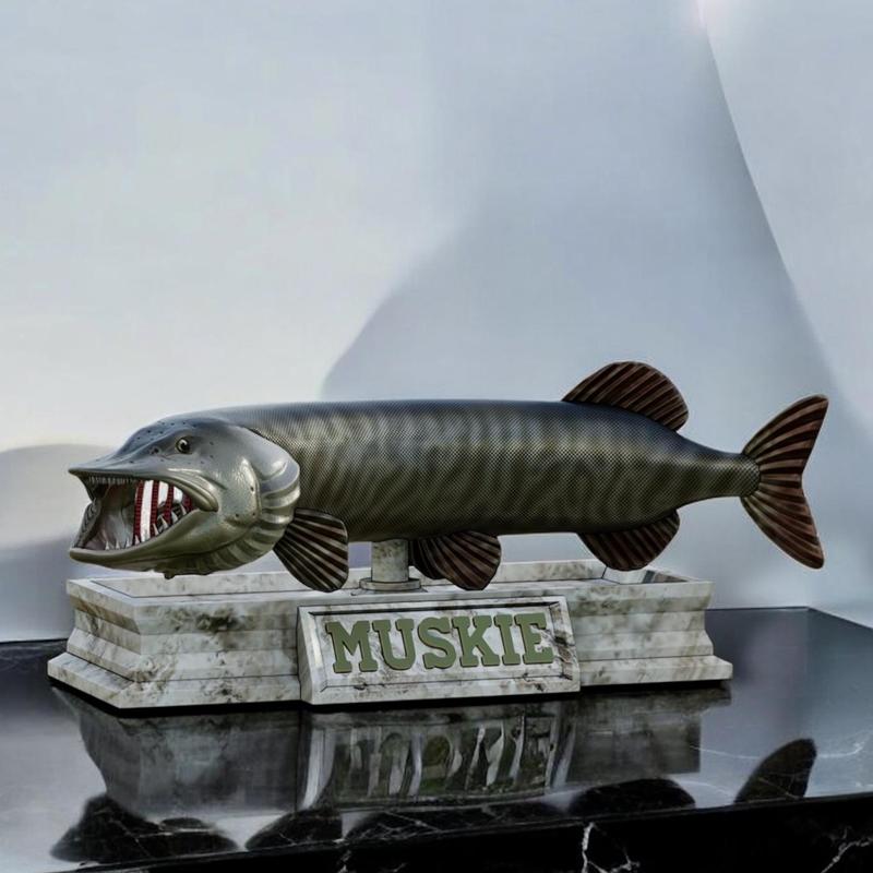 fish pike muskellunge muskie / Esox masquinongy in motion open mouth statue detailed texture for 3d printing
