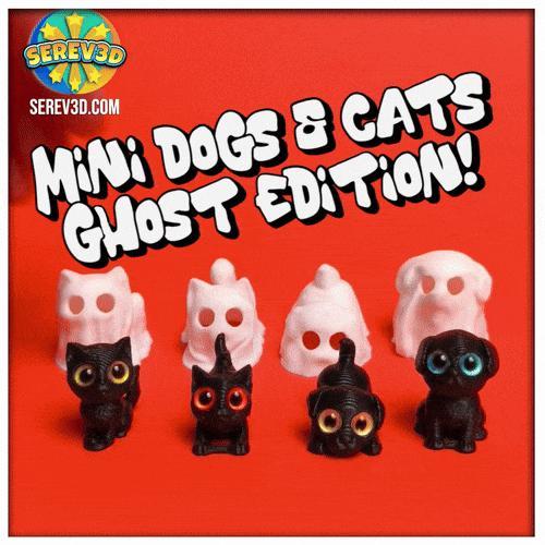 Serev3D Mini Dogs & Cats - Ghost Edition Figures, Keychains & Straw Buddies, No Supports 3D Print STL/3MF