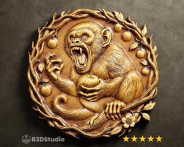 Crazy Monkey Relief High Detail 3D Model: CNC Laser & 3D Print STL File + 4K TIF Grayscale Image