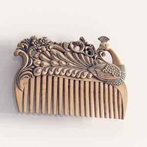 Peacock Elegance Wood-Carved Comb