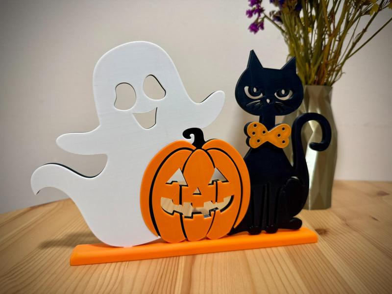 Ghost Pumpkin and Cat decor