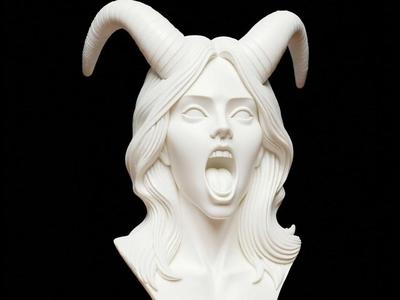 Sexy devil with open mouth, demonic horns