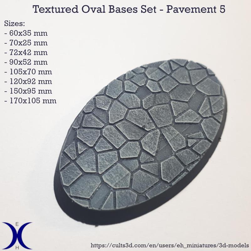 Oval Bases Set – Pavement 5 Texture (60–170MM) | Perfect For Tabletop Wargames & RPG's