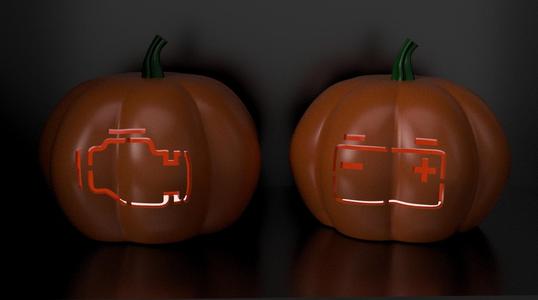 Pumpkin candy jar with engine or battery fault