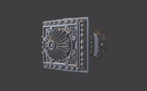 ornamental scrollwork square mandala silver ring