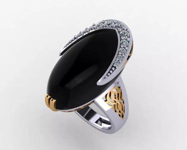 Oval Big Black Onyx Gold Diamond Ring