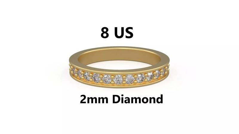 Model 1216 Eternity Diamond Band Ring 8 US Size 2mm Diamond